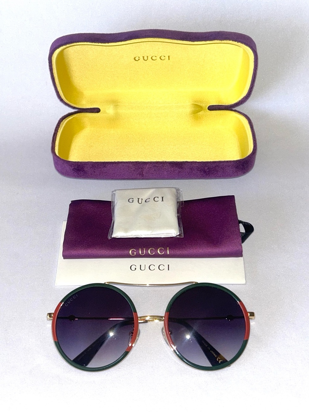Gucci GG0061s Round Sunglasses Web & Gold